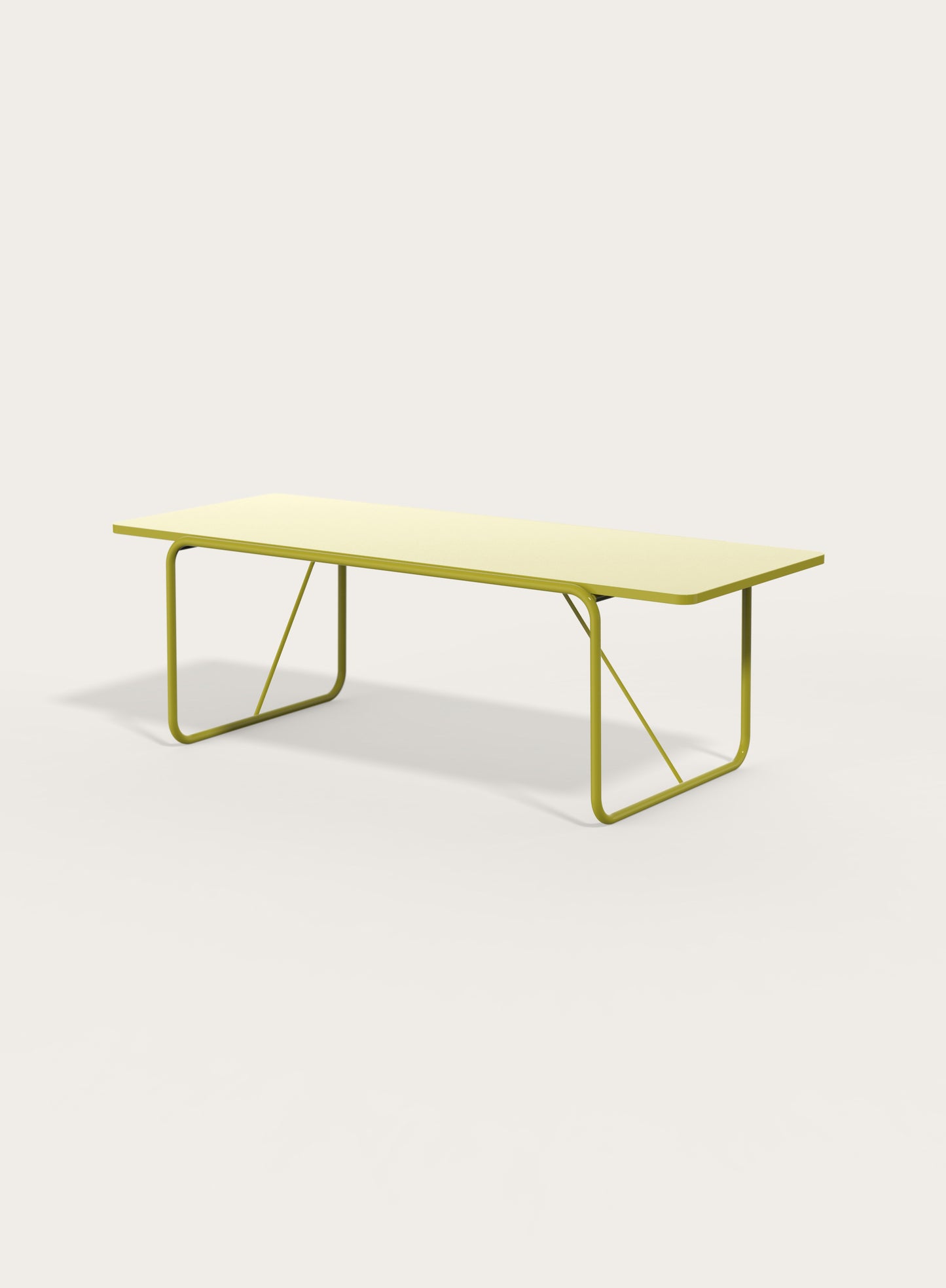 The large olive green dining table