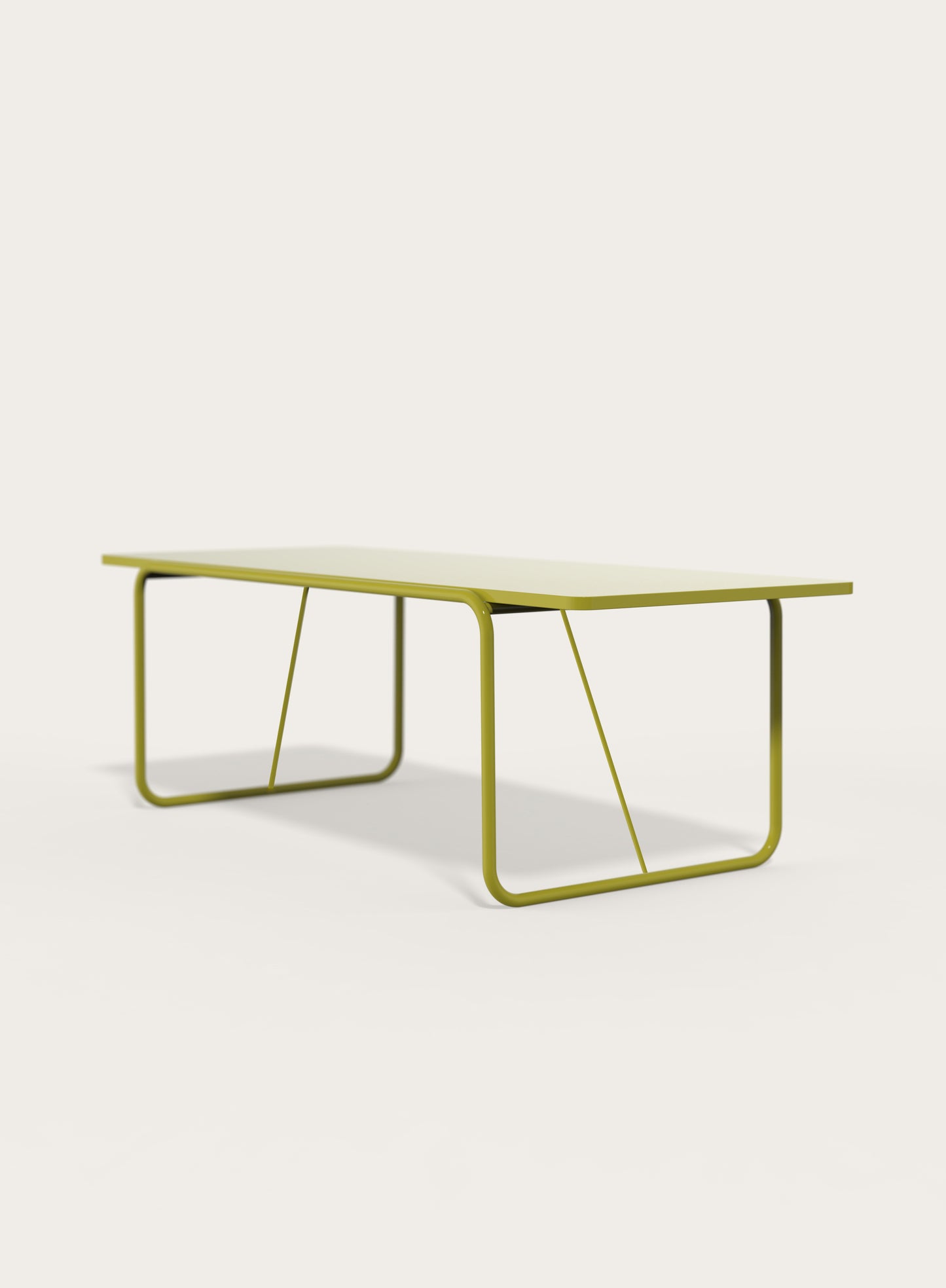 The large olive green dining table